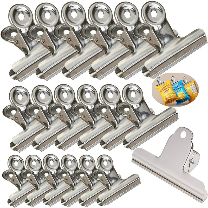 6-Piece Stainless Steel Bulldog Clips – Food Bag & Office Clips