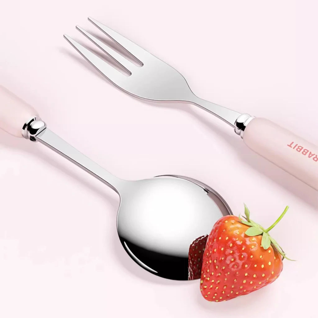 Portable Stainless Steel Cutlery Set with Cartoon Case – 3/4 Pieces