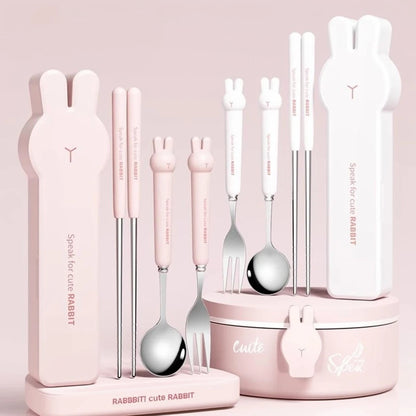 Portable Stainless Steel Cutlery Set with Cartoon Case – 3/4 Pieces
