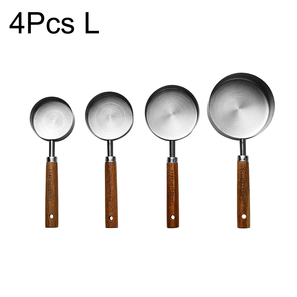 Gold Stainless Steel Measuring Spoon Set with Wooden Handles – 4 Pieces