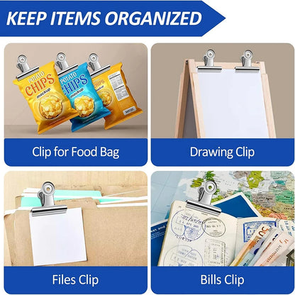 6-Piece Stainless Steel Bulldog Clips – Food Bag & Office Clips