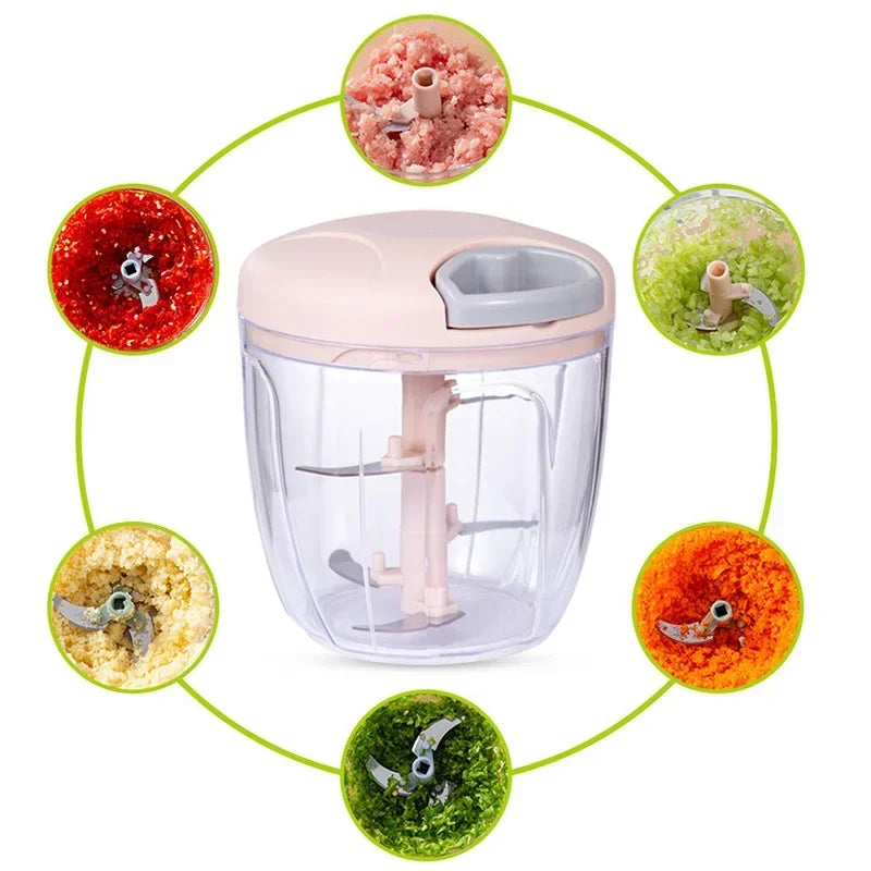 Manual Food Chopper with Stainless Steel Blades – 500ml / 900ml