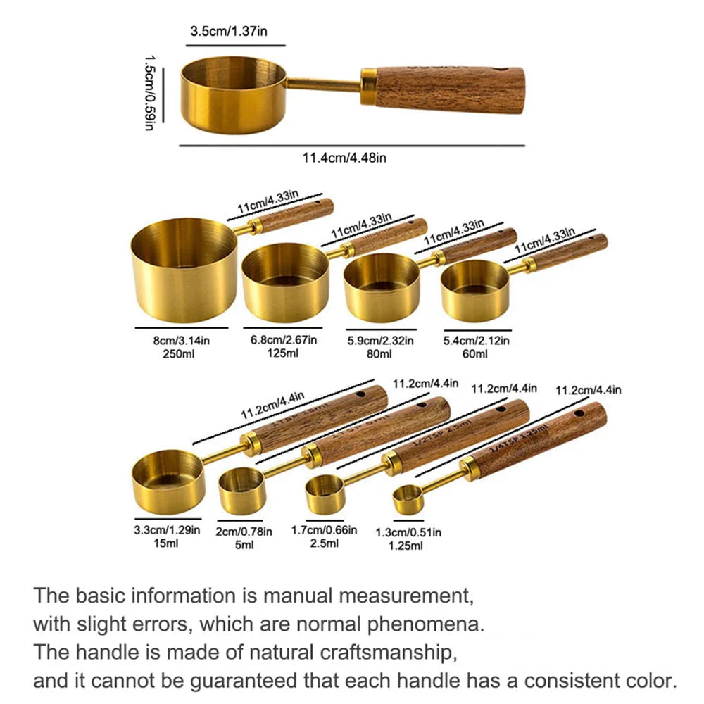 Gold Stainless Steel Measuring Spoon Set with Wooden Handles – 4 Pieces