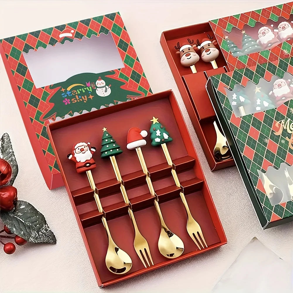 Christmas Stainless Steel Spoon & Fork Set – Santa Design
