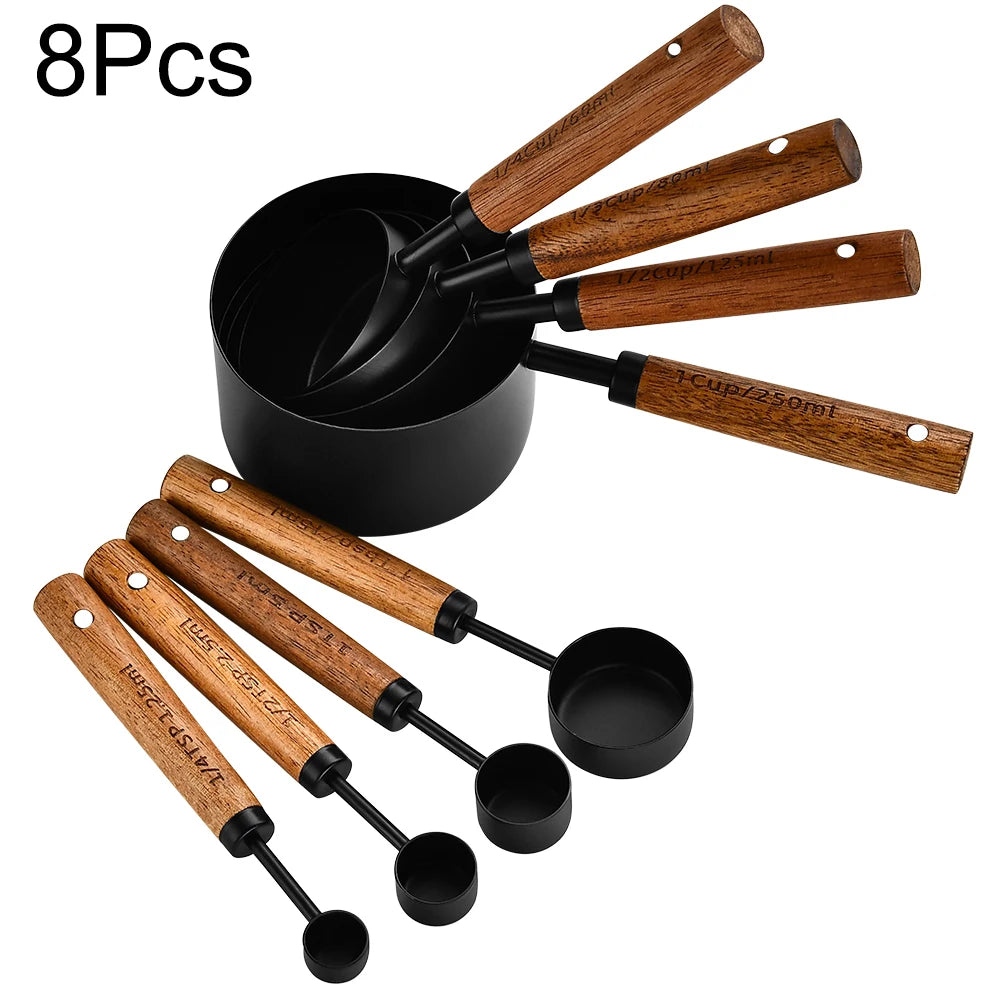 Gold Stainless Steel Measuring Spoon Set with Wooden Handles – 4 Pieces