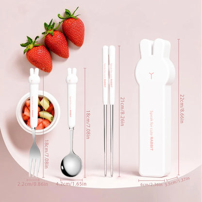 Portable Stainless Steel Cutlery Set with Cartoon Case – 3/4 Pieces