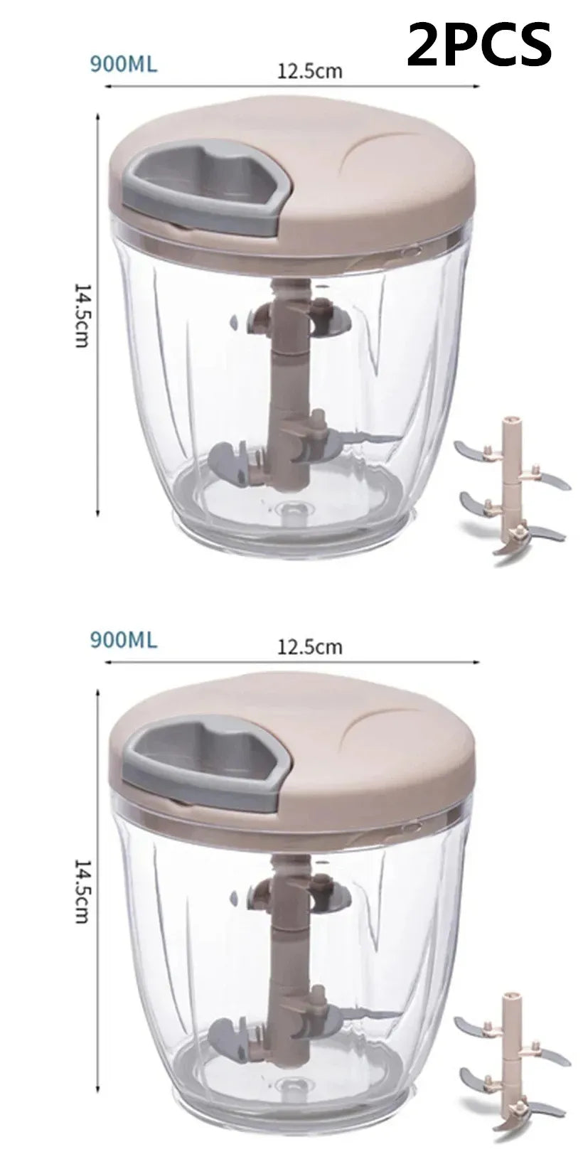 Manual Food Chopper with Stainless Steel Blades – 500ml / 900ml