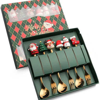 Christmas Stainless Steel Spoon & Fork Set – Santa Design