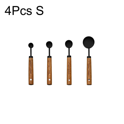 Gold Stainless Steel Measuring Spoon Set with Wooden Handles – 4 Pieces