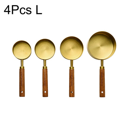 Gold Stainless Steel Measuring Spoon Set with Wooden Handles – 4 Pieces