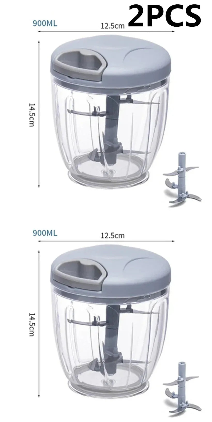 Manual Food Chopper with Stainless Steel Blades – 500ml / 900ml