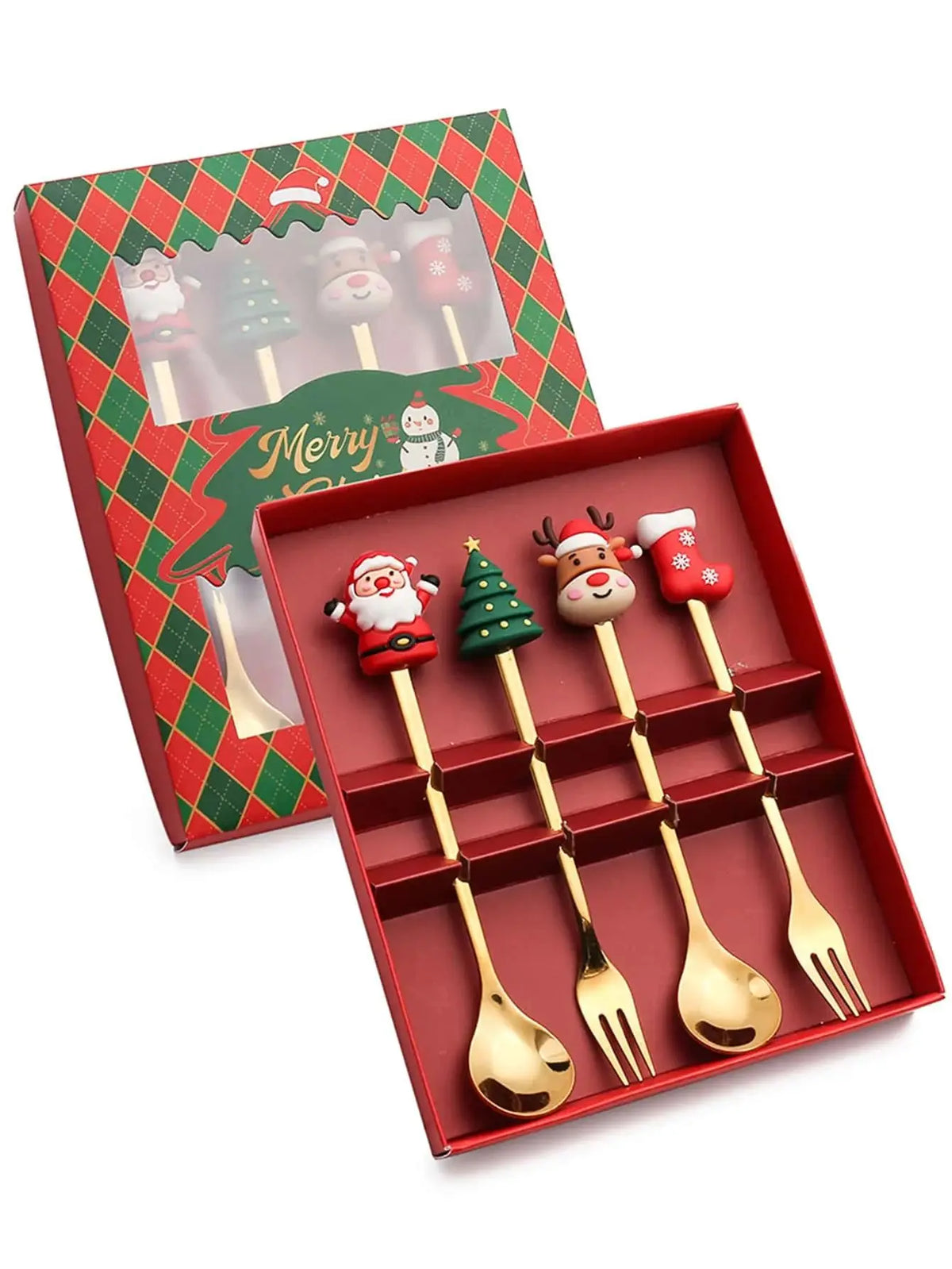 Christmas Stainless Steel Spoon & Fork Set – Santa Design