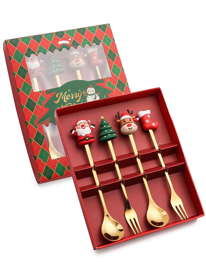 Christmas Stainless Steel Spoon & Fork Set – Santa Design