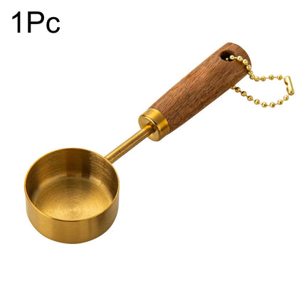 Gold Stainless Steel Measuring Spoon Set with Wooden Handles – 4 Pieces