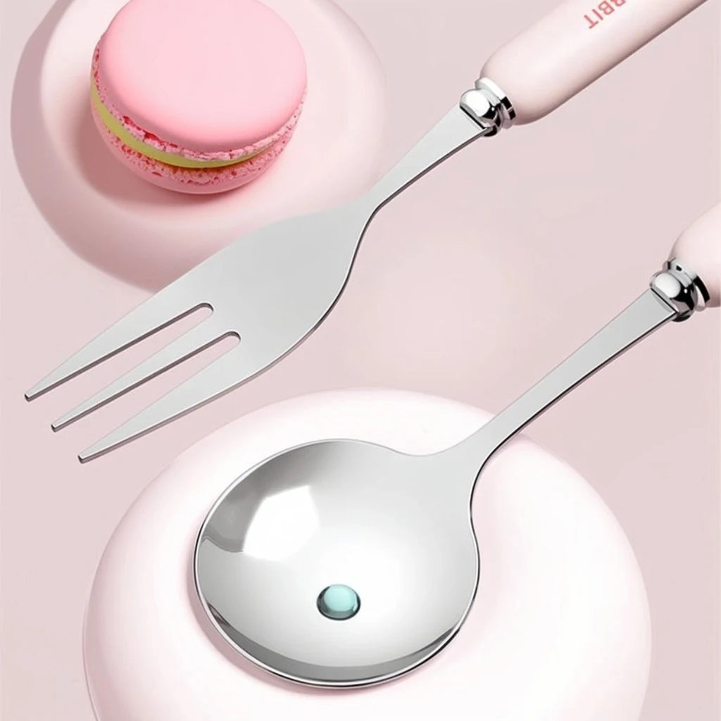 Portable Stainless Steel Cutlery Set with Cartoon Case – 3/4 Pieces