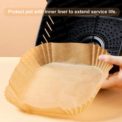 Square Air Fryer Parchment Paper Liners – 16/20/23cm, 50–100 Pack