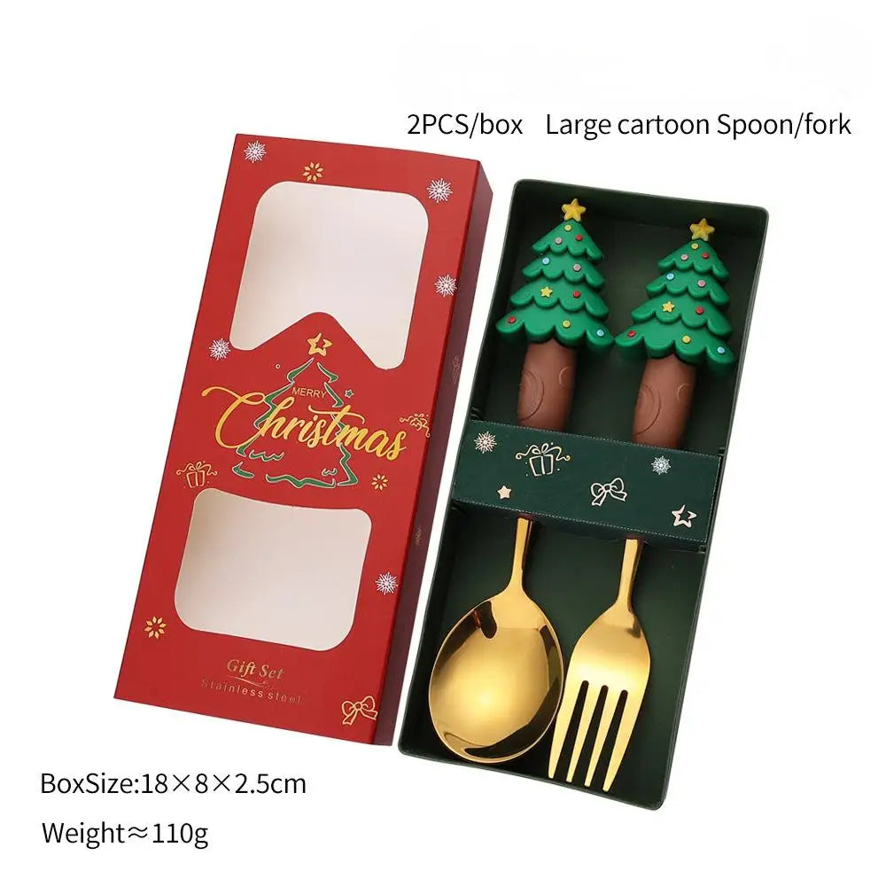 Christmas Stainless Steel Spoon & Fork Set – Santa Design