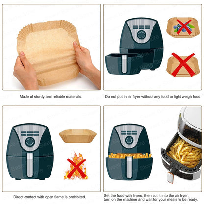 Square Air Fryer Parchment Paper Liners – 16/20/23cm, 50–100 Pack