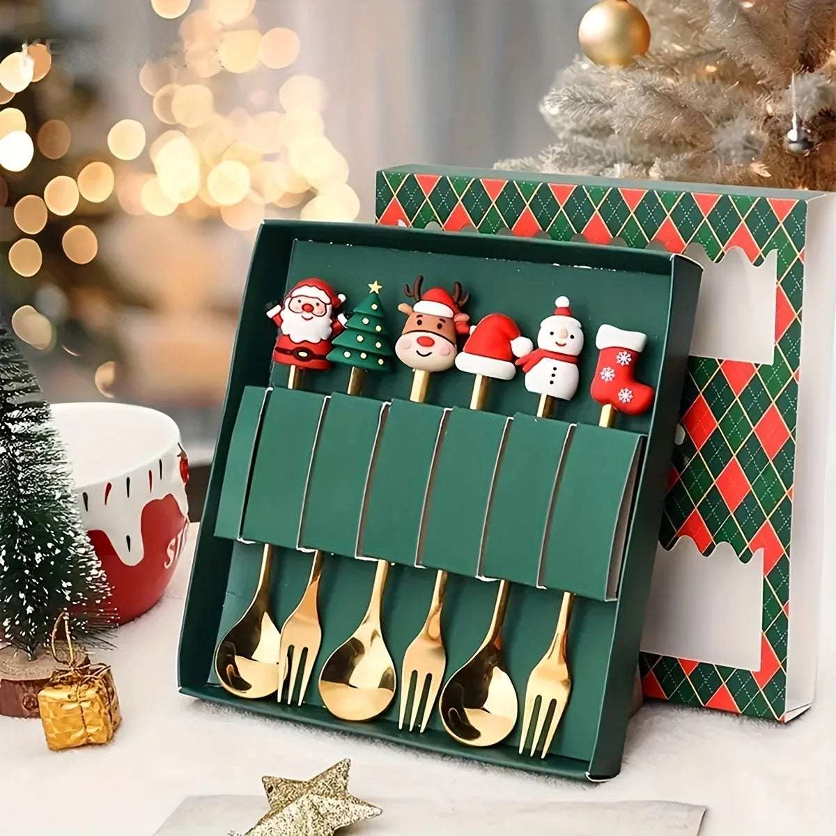 Christmas Stainless Steel Spoon & Fork Set – Santa Design