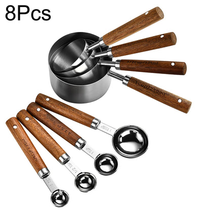 Gold Stainless Steel Measuring Spoon Set with Wooden Handles – 4 Pieces