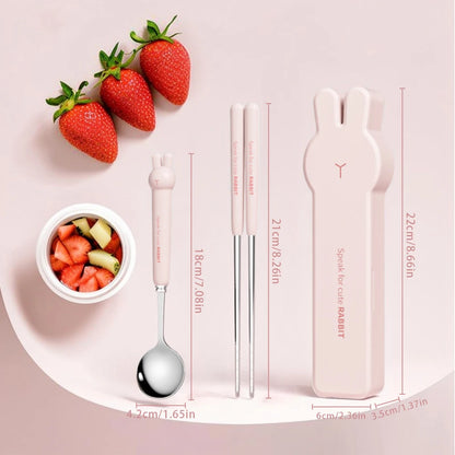 Portable Stainless Steel Cutlery Set with Cartoon Case – 3/4 Pieces