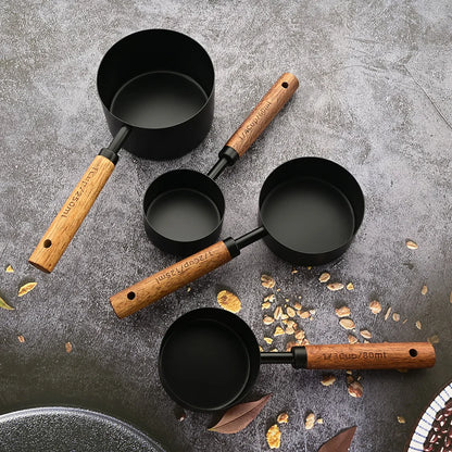 Gold Stainless Steel Measuring Spoon Set with Wooden Handles – 4 Pieces
