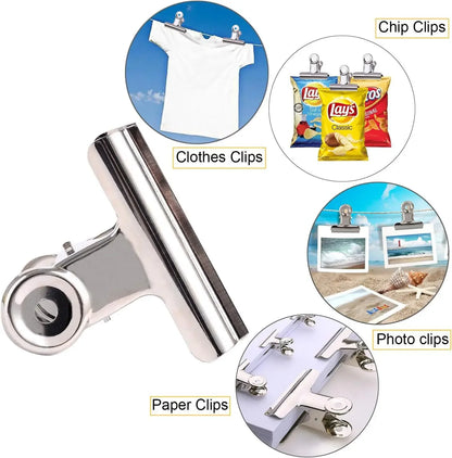 6-Piece Stainless Steel Bulldog Clips – Food Bag & Office Clips