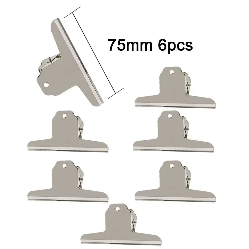 6-Piece Stainless Steel Bulldog Clips – Food Bag & Office Clips