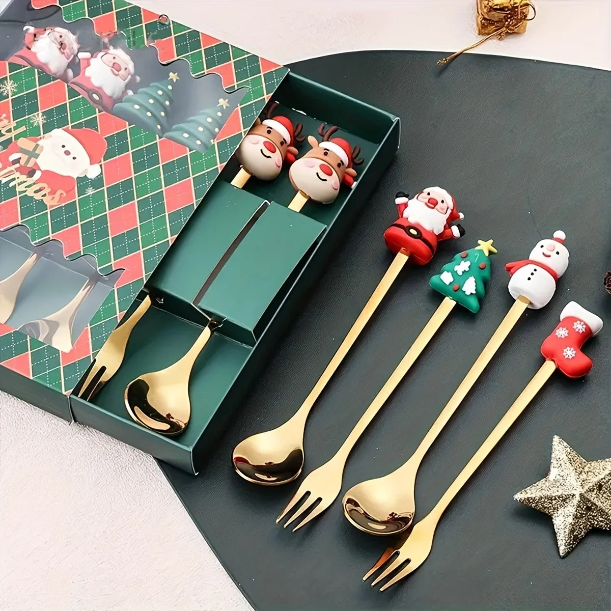 Christmas Stainless Steel Spoon & Fork Set – Santa Design
