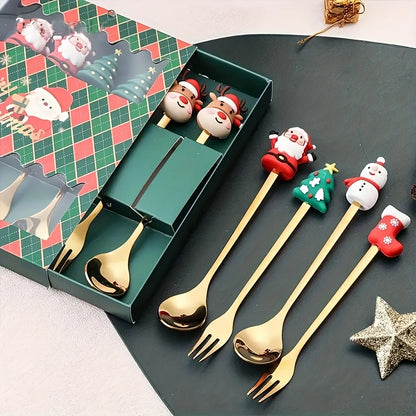 Christmas Stainless Steel Spoon & Fork Set – Santa Design