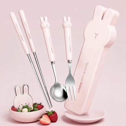 Portable Stainless Steel Cutlery Set with Cartoon Case – 3/4 Pieces