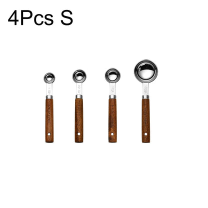 Gold Stainless Steel Measuring Spoon Set with Wooden Handles – 4 Pieces