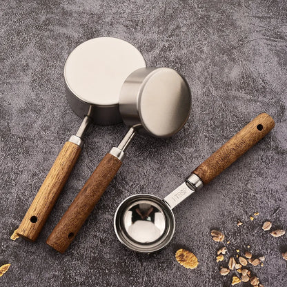 Gold Stainless Steel Measuring Spoon Set with Wooden Handles – 4 Pieces