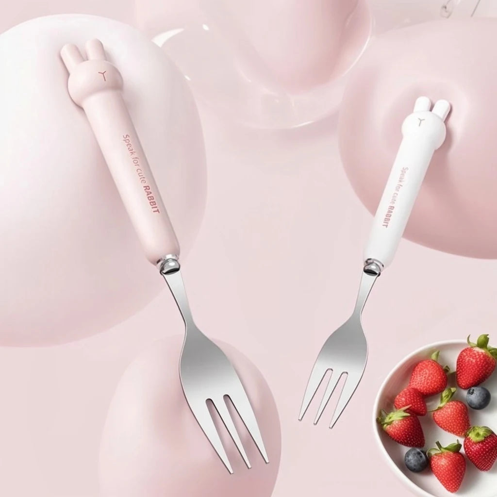 Portable Stainless Steel Cutlery Set with Cartoon Case – 3/4 Pieces