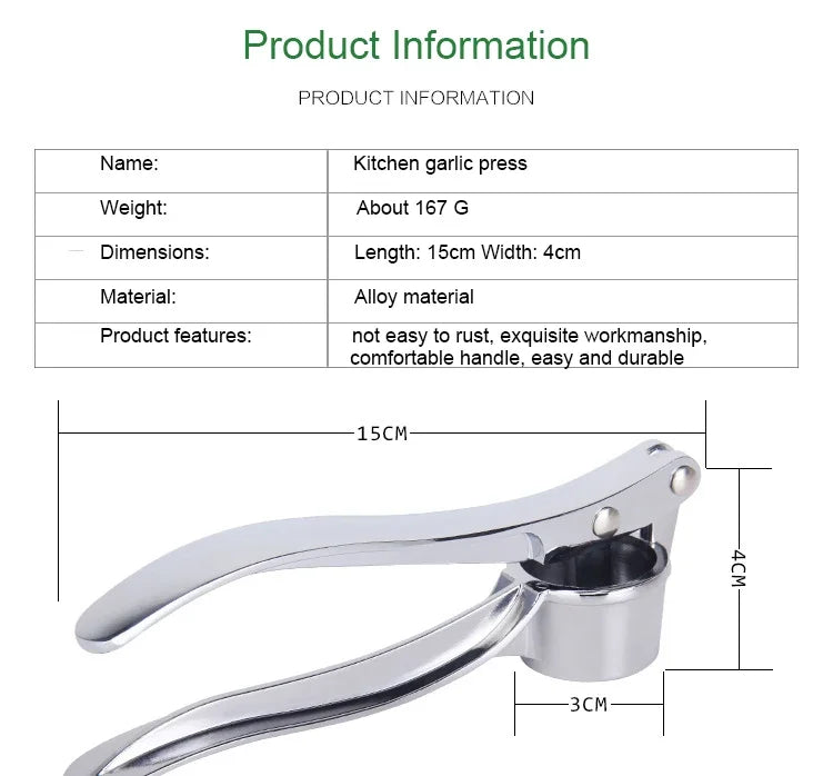 Stainless Steel Garlic Press & Ginger Masher