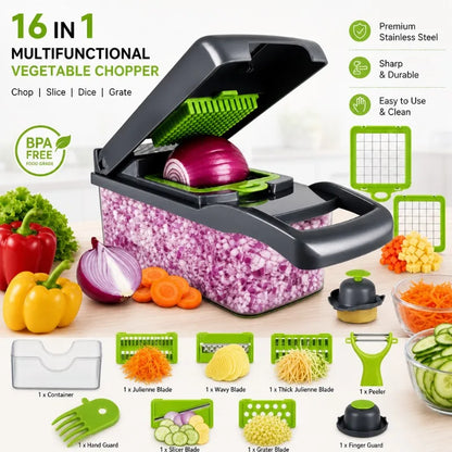 16-in-1 Vegetable Chopper & Slicer with Storage Container