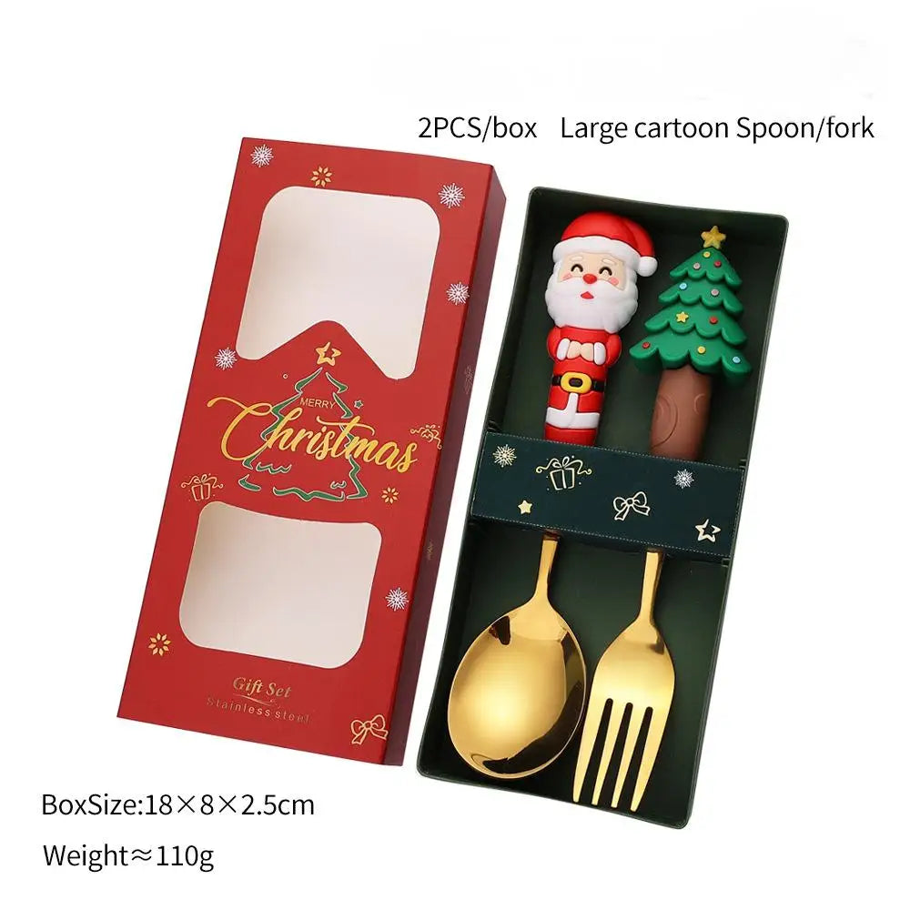 Christmas Stainless Steel Spoon & Fork Set – Santa Design