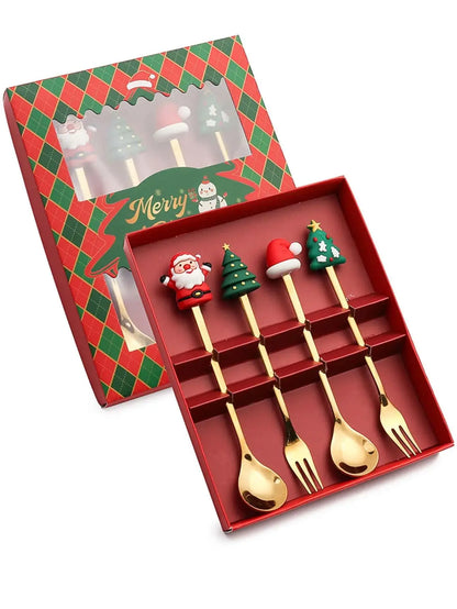 Christmas Stainless Steel Spoon & Fork Set – Santa Design